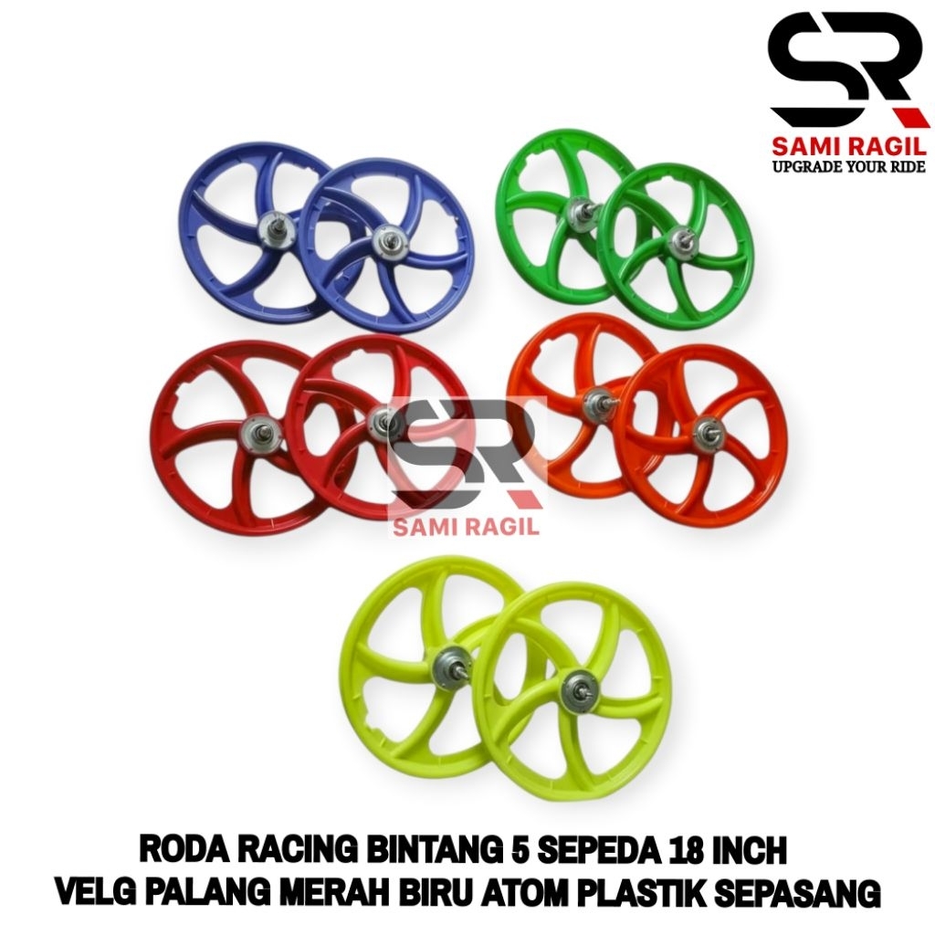 RODA RACING BINTANG 5 SEPEDA 18 INCH BMX MINI VELG PALANG MERAH HIJAU ORANYE BIRU WHEELSET ATOM PLAS