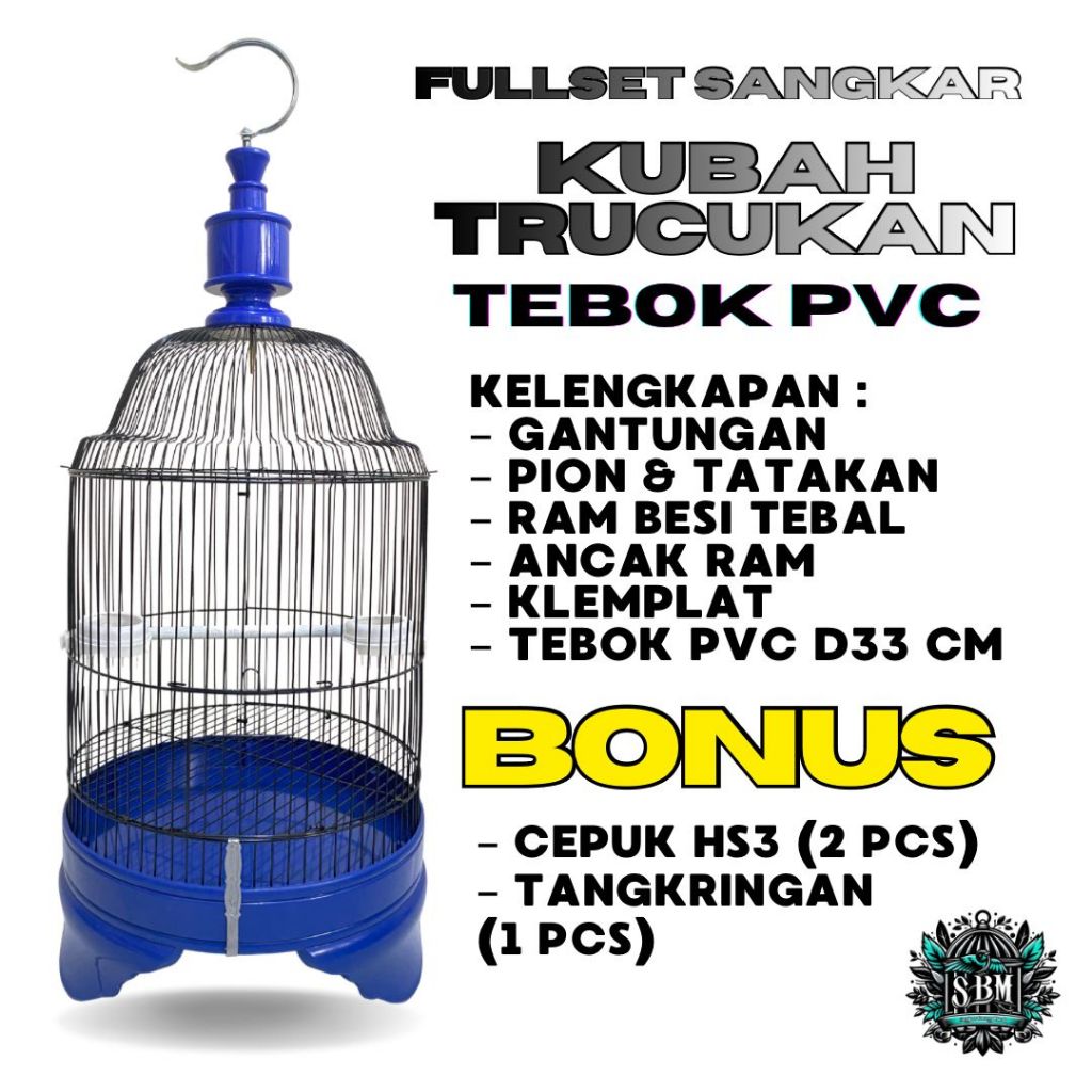 SET SANGKAR LOVEBIRD KUBAH TRUCUKAN  TEBOK PVC  RAM BESI 1,6MM/KAPSUL BESI IMPORT KANDANG LOVEBIRD S