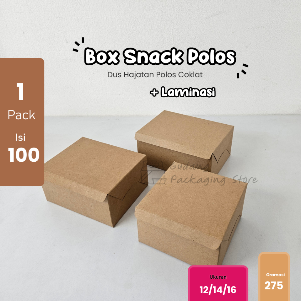 100 pcs/ Dus Snack Box Laminasi Kraft / Dus Nasi Laminasi/ Kraft Coklat Tebal / Dus Kue / Fried Chic
