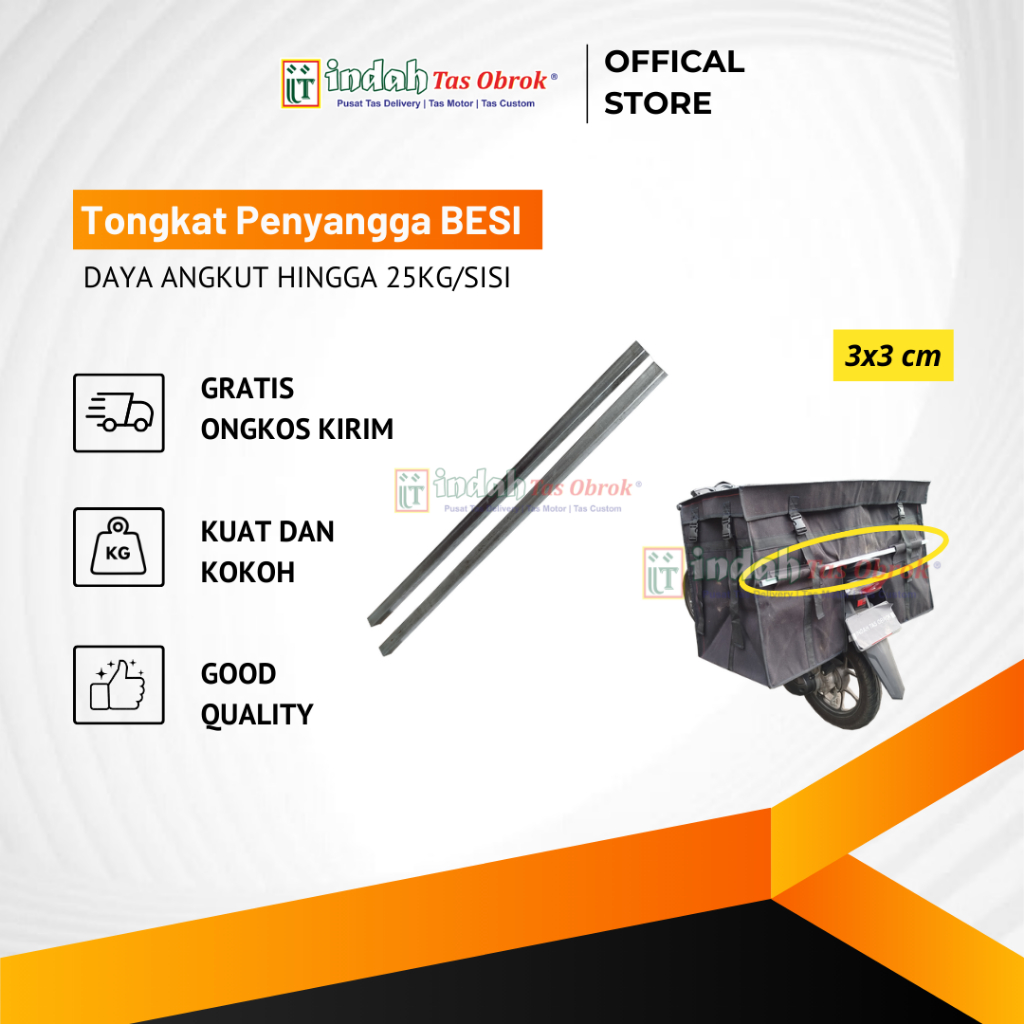 INDAH Tas Obrok - TONGKAT BESI PENYANGGA TONGKAT TAS OBROK MOTOR TAS KURIR TAS POS MOTOR SADDLE BAG 
