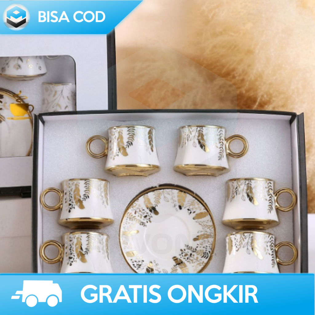 SET TEKO TEH CANGKIR KERAMIK TEAPOT STYLE CORAK NUANSA ELEGAN WADAH COFFEE MINUMAN PIRING GELAS AEST