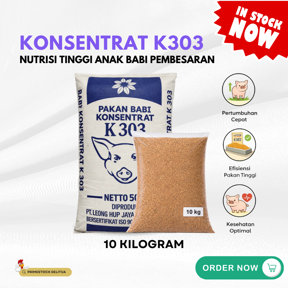Pakan Babi Konsentrat K303 10 Kilogram Nutrisi Tinggi Anak Babi Pembesaran Penggemukan