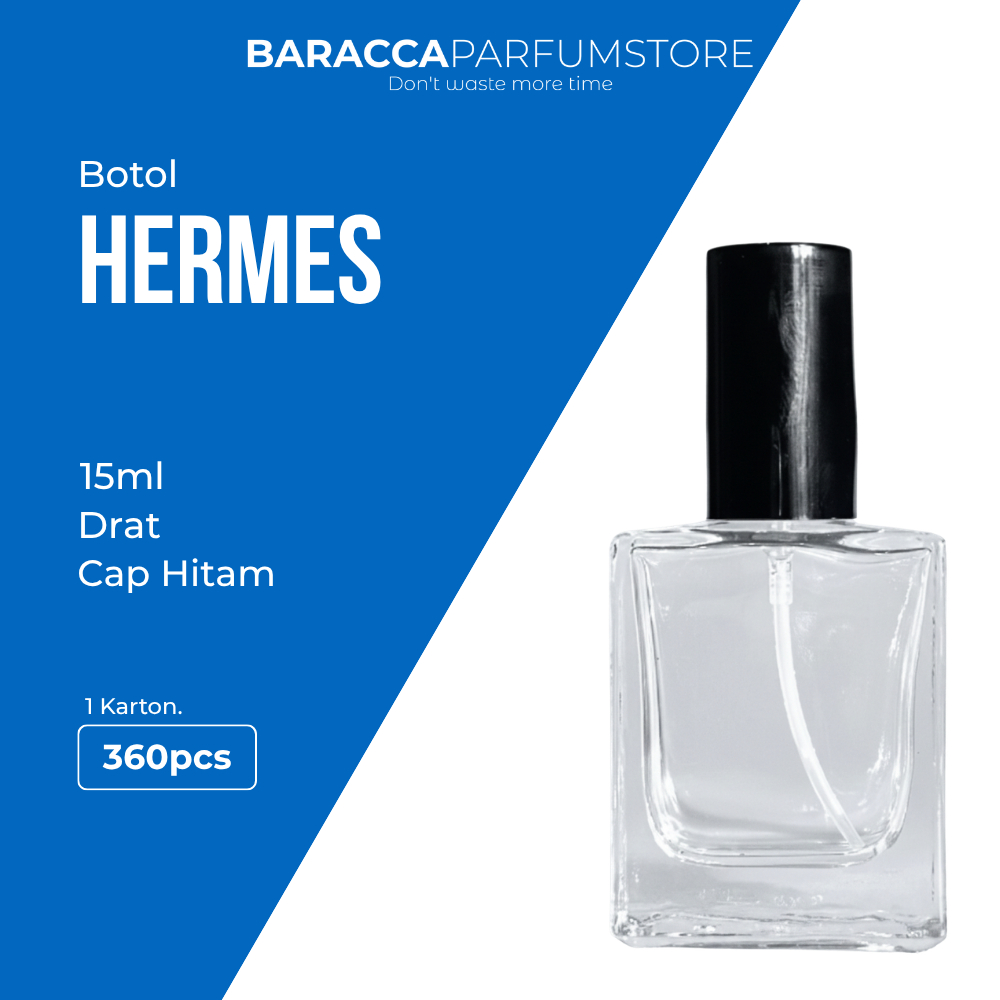 Botol Parfum Hermes 15ML Drat Tutup Hitam - Botol Parfum Kosong Hermes - Botol Parfum Kaca 15ML Per 