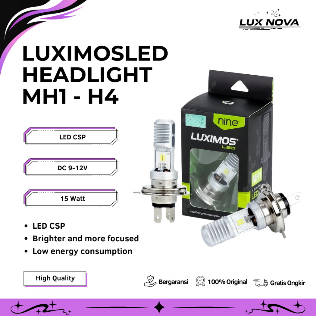 Lampu Utama LED H4 15W 12V AC/DC Motor Super Terang Vixion Scoopy Verza MH1 - LUXIMOS