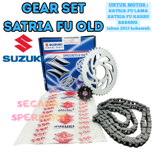 GEAR SET+RANTAI KODE SATRIA FU ASLI ORIGINAL SUZUKI MOTOR SATRIA FU OLD/KARBU BARONG(2013 kebawah) .