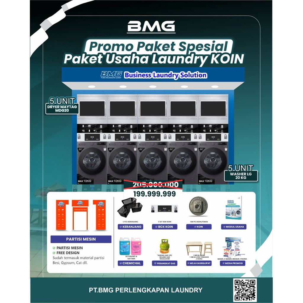 PAKET USAHA LAUNDRY SELF SERVICE KOIN WASHER LG 20 KG + DRYER FOGGIA 16 KG