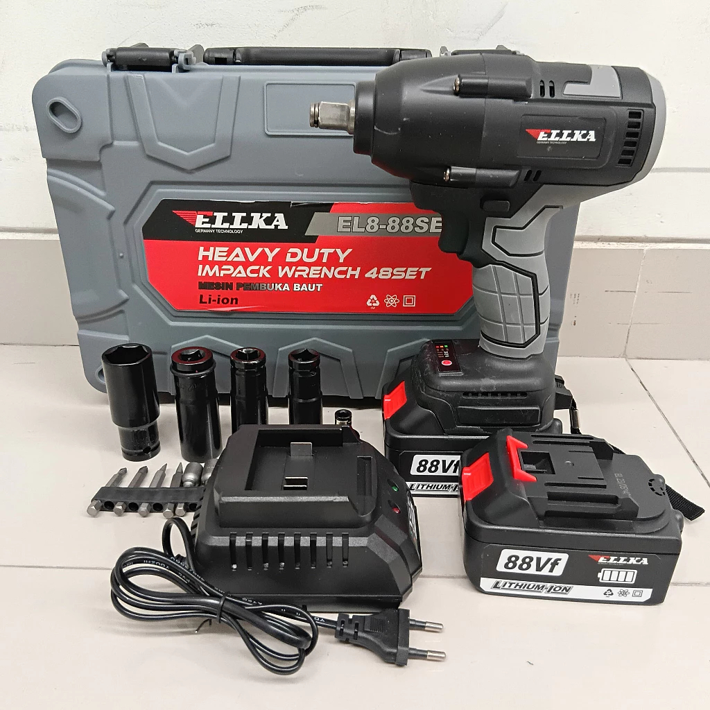 Impact Wrench Cordless 88V ELLKA Mesin Pembuka Baut / Mesin Impek / impek batre / impek 2 batre