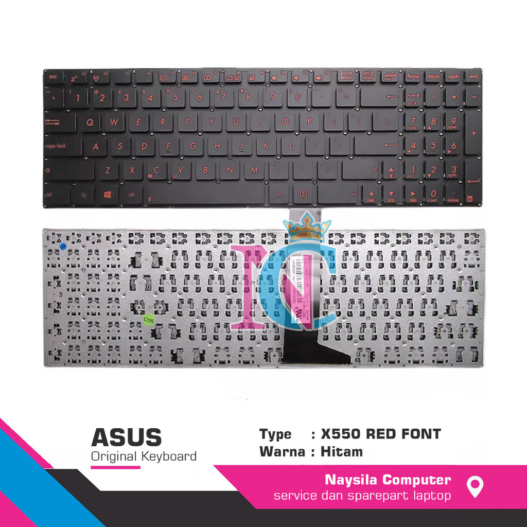 Keyboard Laptop asus X550 X550Z X550VX X550D X550DP Hitam font merah