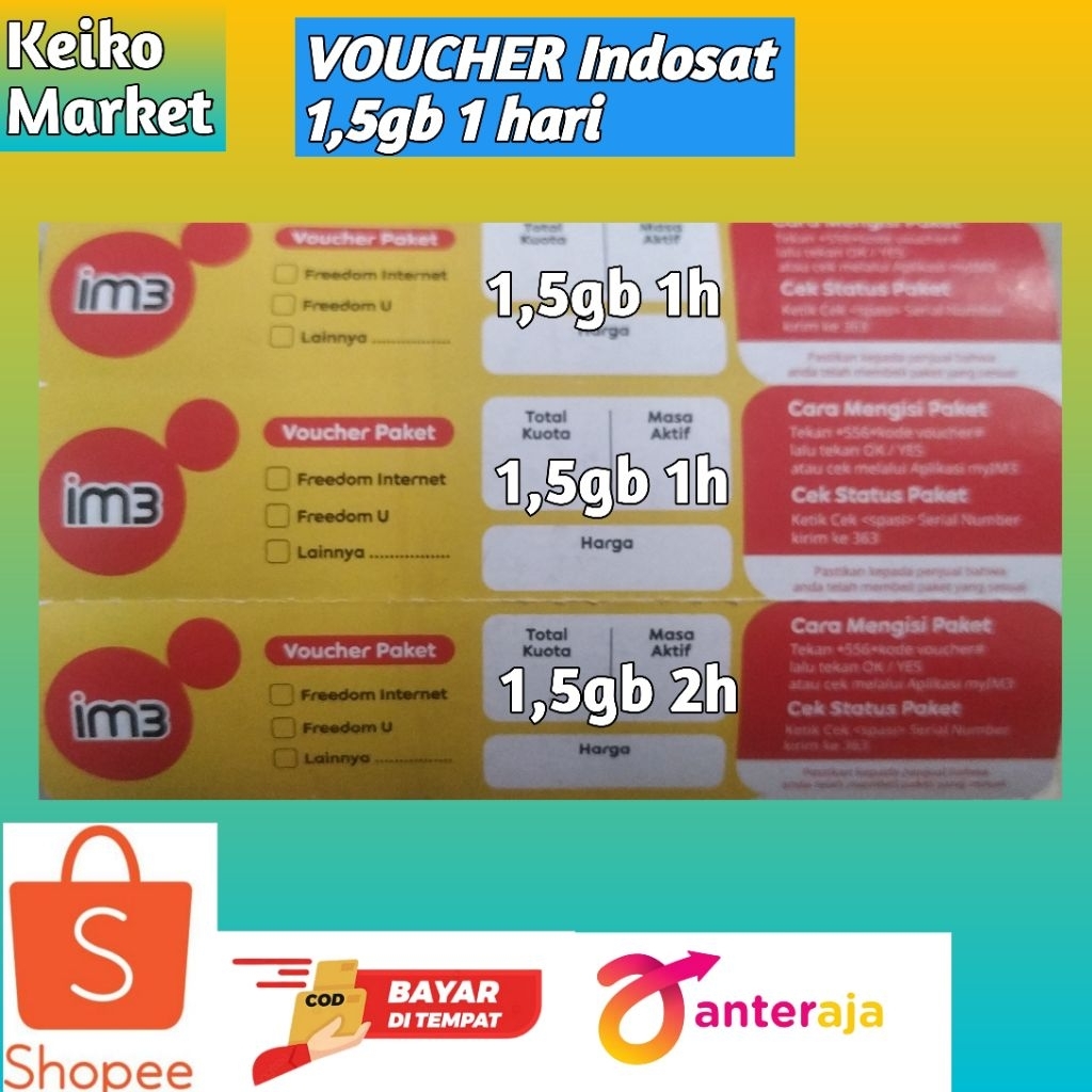 Voucher Indosat 1,5gb 1hari jabo