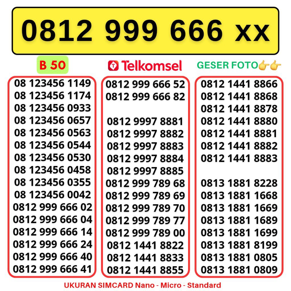 Nomor Cantik Telkomsel Simpati Panca Super 999 666 Kartu Perdana Telkomsel Tsel Red Telkomsel 5g Tel