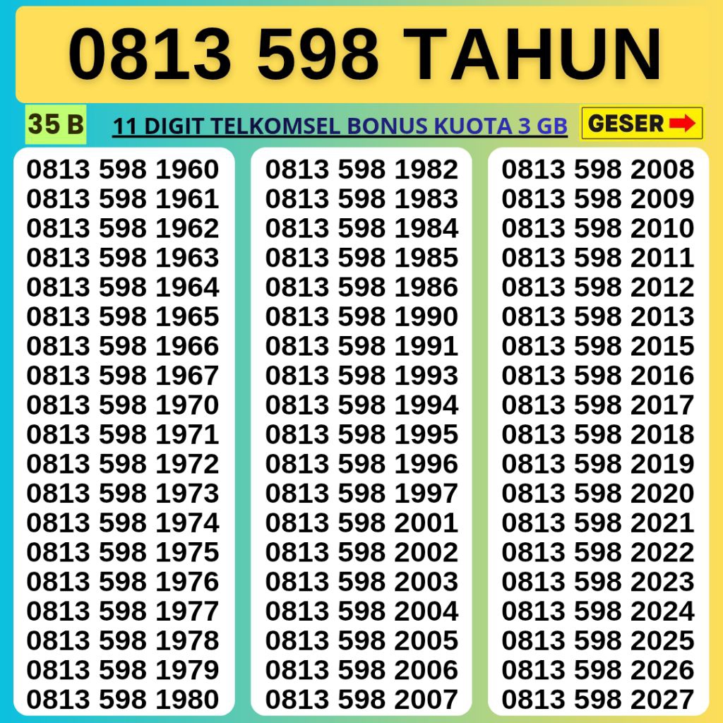 NOMOR CANTIK TELKOMSEL 598  KARTU PERDANA 12 DIGIT 11 DIGIT 10 DIGIT MURAH KARTU PERDANA SIMPATI TER