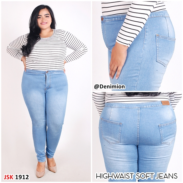 Celana Panjang Highwaist Skinny Jeans Wanita Bahan Soft Jeans Stretch Denim JUMBO BIG SIZE JSK JEANS