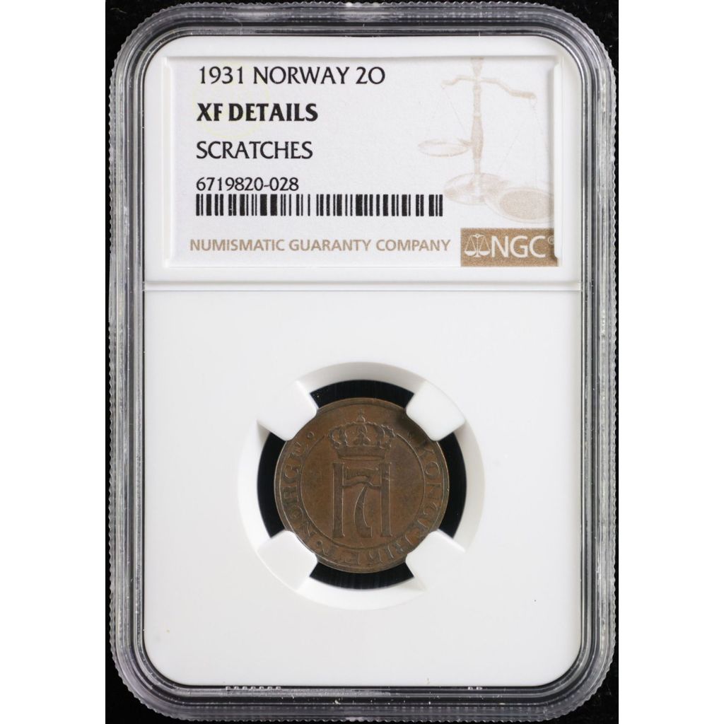 Koin Norwegia 2 Ore 1931 Graded NGC XF Details
