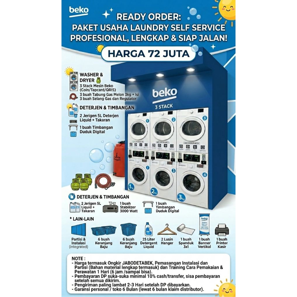 3 stack Mesin laundry self service