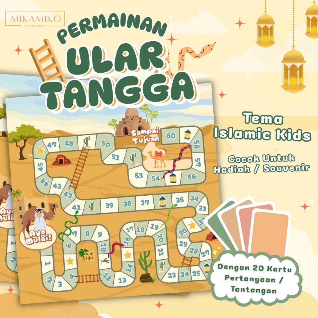 Islamic Kids Snake Ladder Board Game Ular Tangga Anak Tema Islami Permainan Edukatif Kartu Pertanyaa
