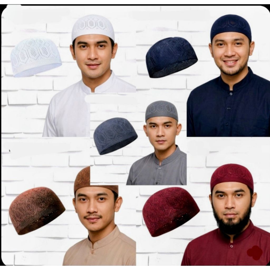 DAPAT 5 PCS PECI rajut dewasa warna putih ,hitam,abu,merah,navy peci rajut motif mercan soylu  peci 