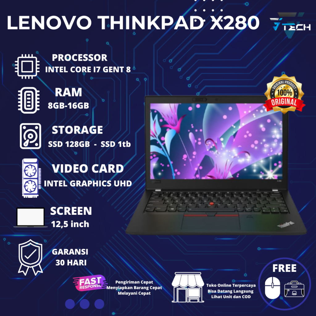 Laptop Lenovo ThinkPad X240 X250 X260 X270 X280 Core i5 / i7 Ram 16GB SSD 1TB Bergaransi Siap Pakai