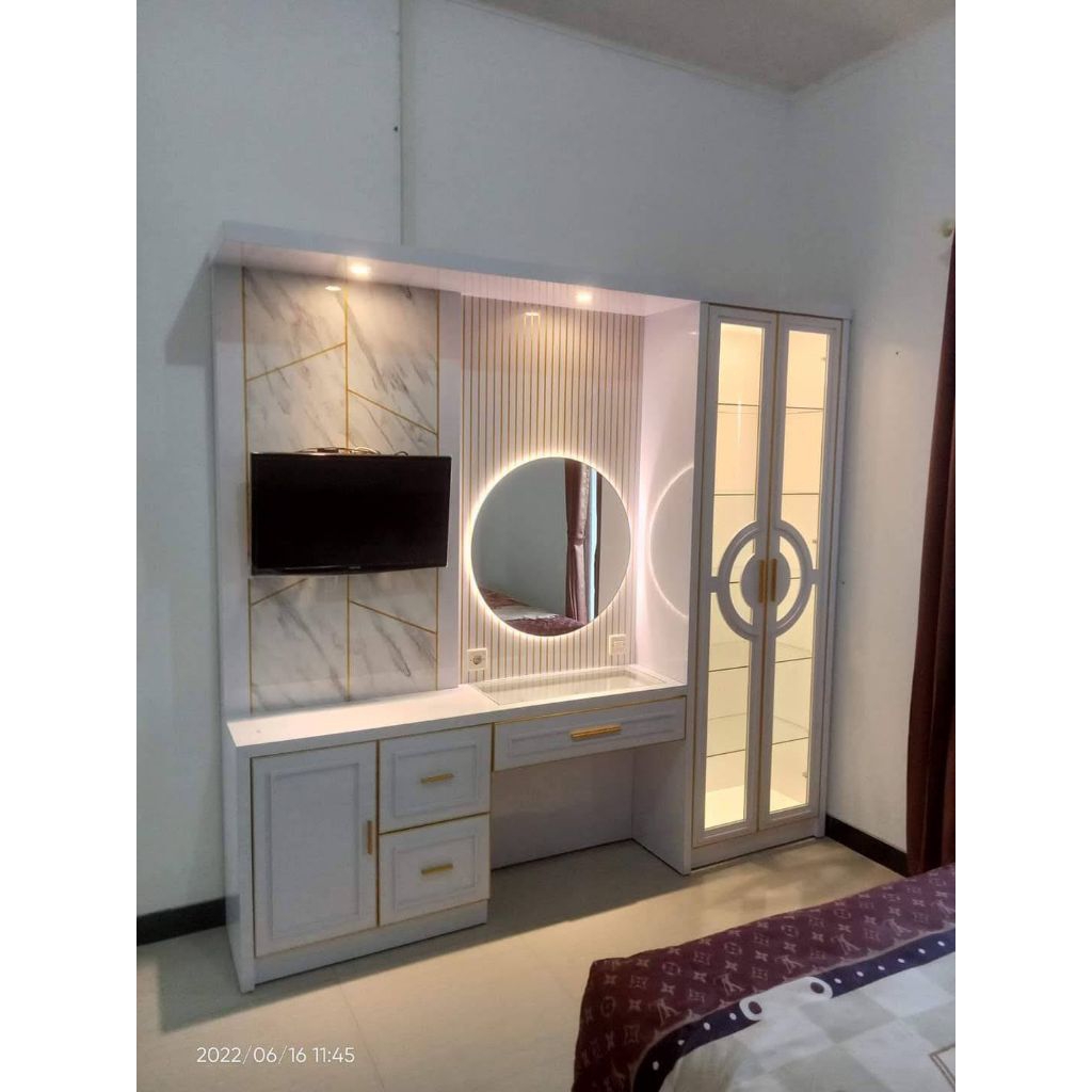 custom lemari pakaian kitchen set backdrop tv pajangan tv buffet hpl