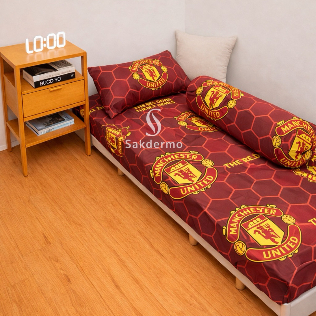 sprei set motif bola ukuran single 90x200,100x200,120x200, sprei set motif bola manchester united