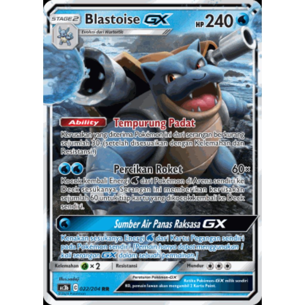 BLASTOISE GX AC3B 022/204 RR Kartu Pokemon TCG Indonesia Original Card NM Condition