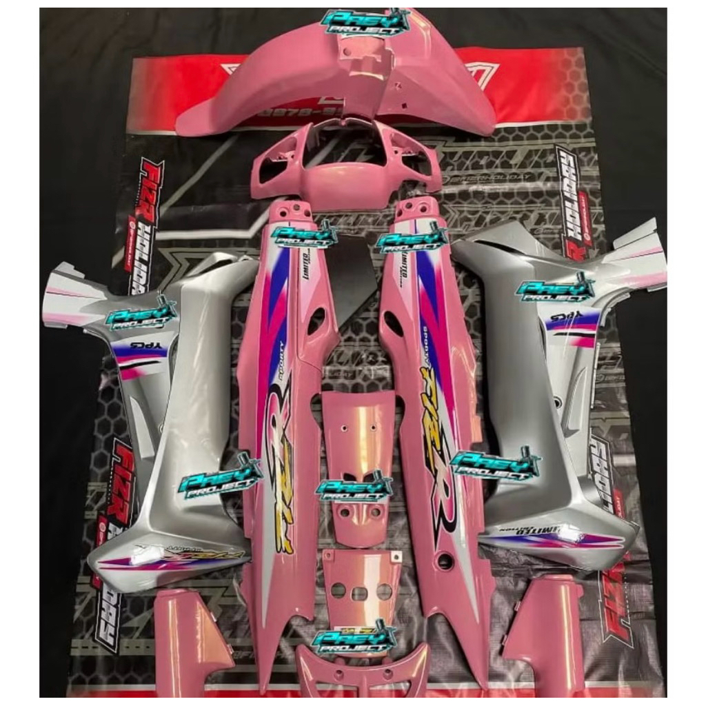 FULLSET BODY HALUS YAMAHA FIZ R VEGA R LAMA WARNA PINK SILVER LEMBAYUNG GOLD SET STRIPING