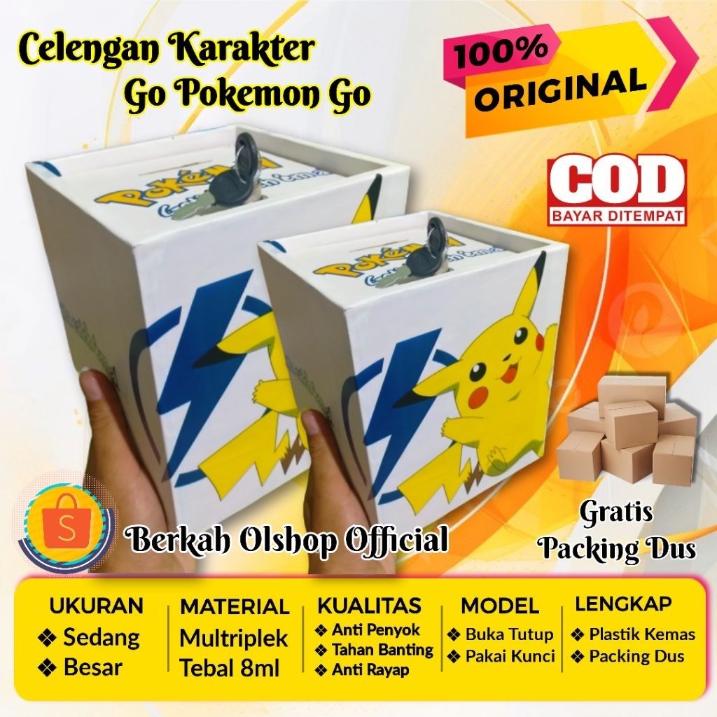 Celengan Karakter Pokemon (Besar Pakai Kunci) - Celengan Kunci Gembok - Kado Ulang Tahun