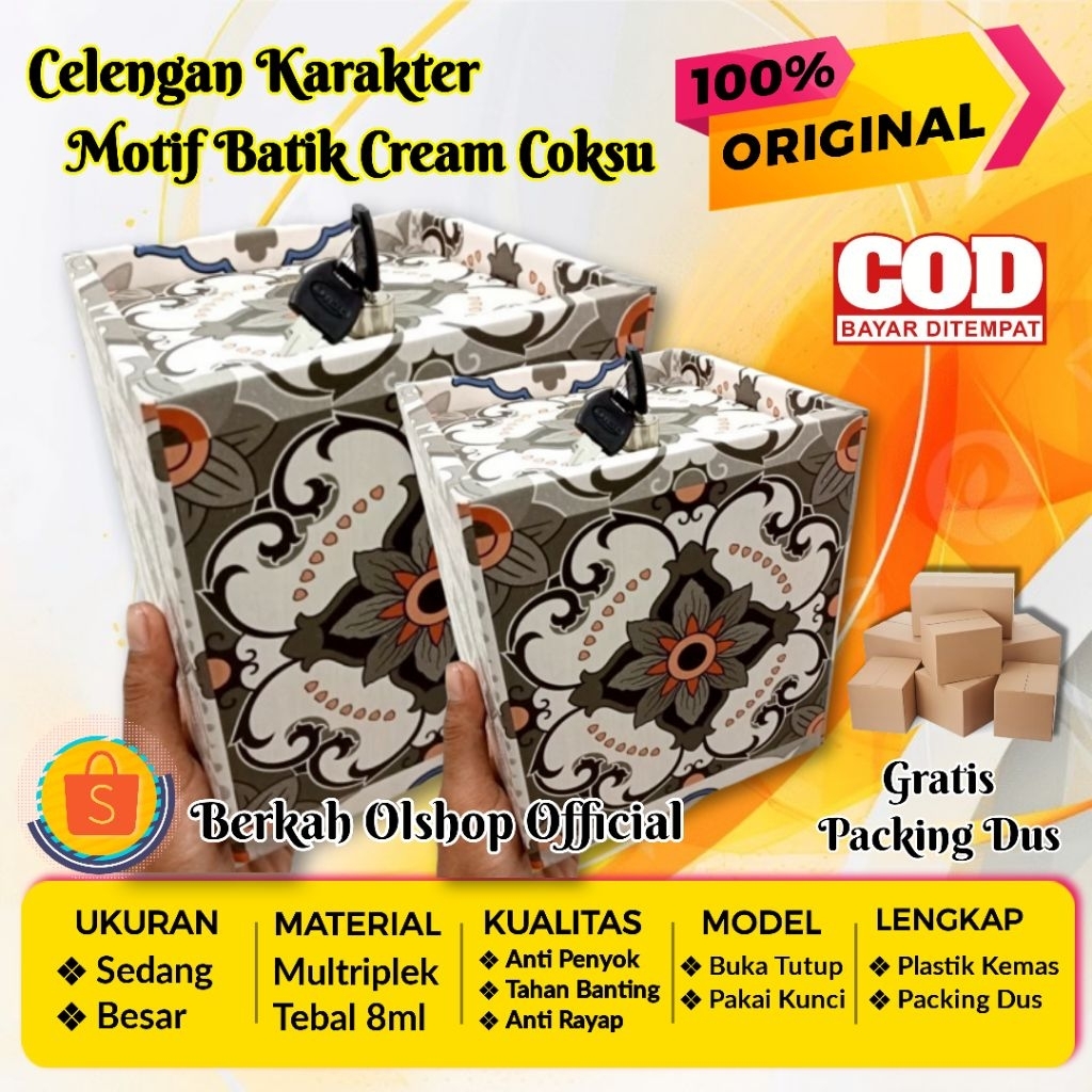 Celengan Karakter Motif Batik Coksu (Besar Pakai Kunci) - Celengan Kunci Gembok - Celengan Unik