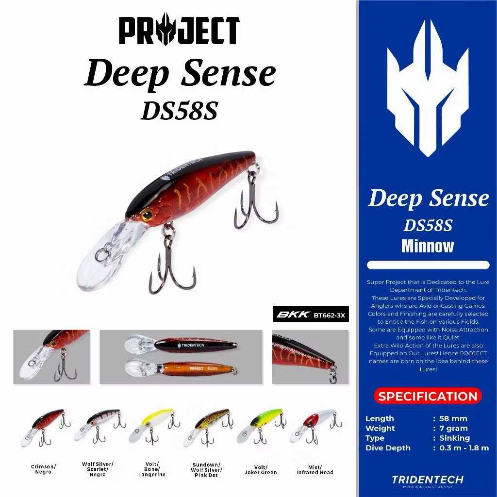 Minnow Tridentech Deep Sense Project Minnow Sinking Lure Umpan Pancing