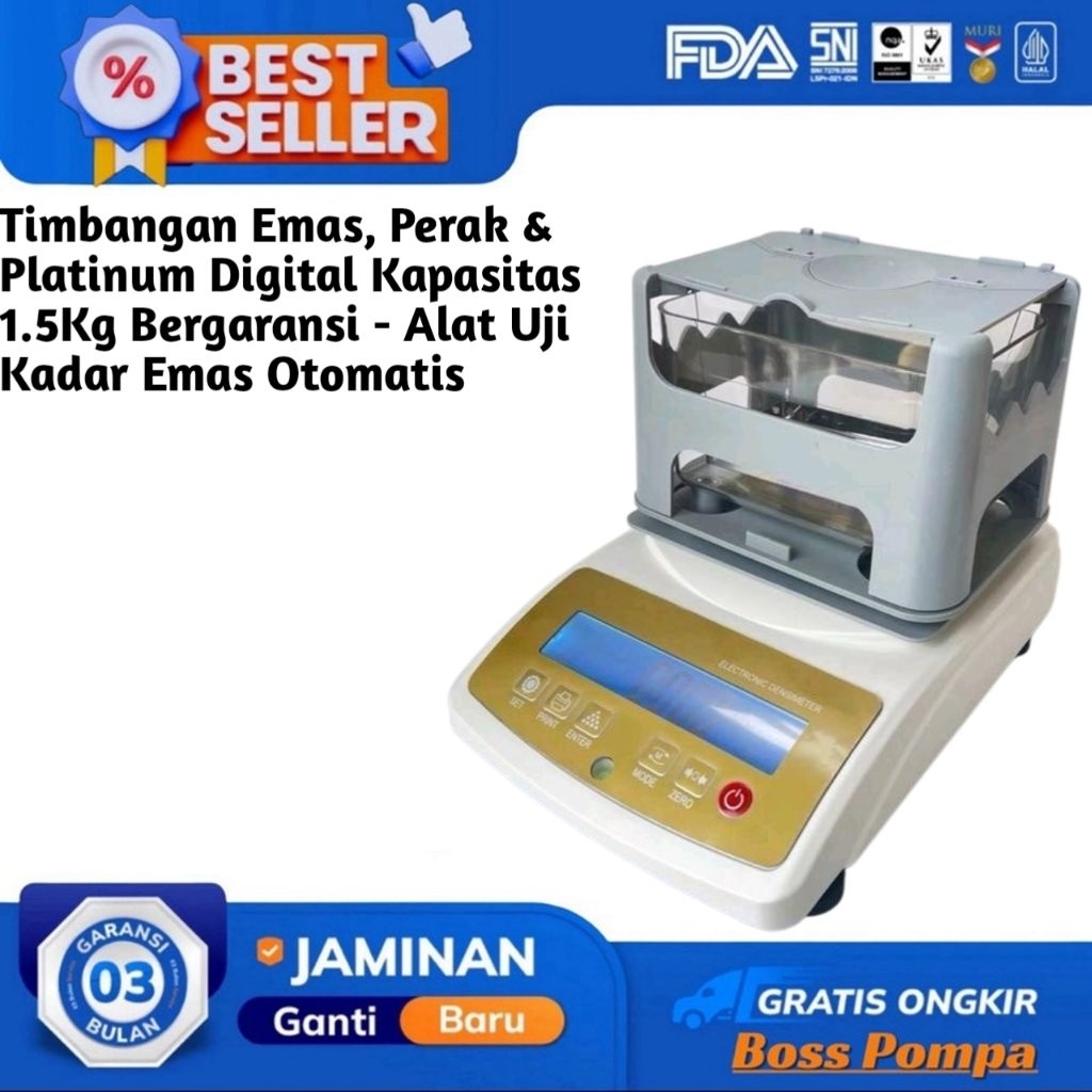 Timbangan Emas, Perak & Platinum Digital Kapasitas 1.5Kg Bergaransi - Alat Uji Kadar Emas Otomatis