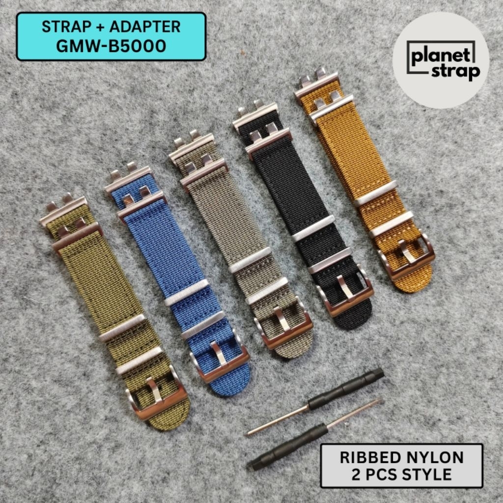 [ Strap + Adapter ] Tali Jam Tangan Nylon Ribbed 2 Pcs Style G-SHOCK GMW-B5000 GMW B5000