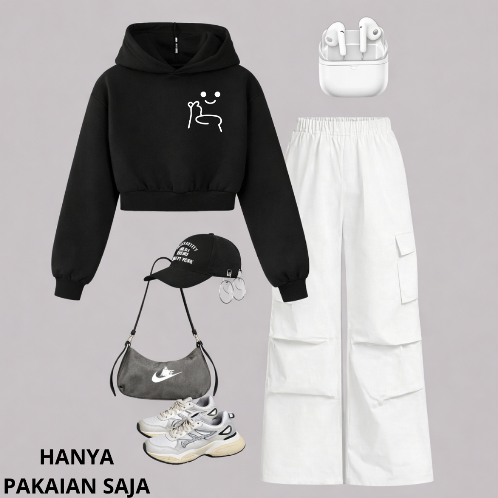 JBF Baju Satu Set Wanita Remaja Sarinah Motif Cute Finger Saranghae
