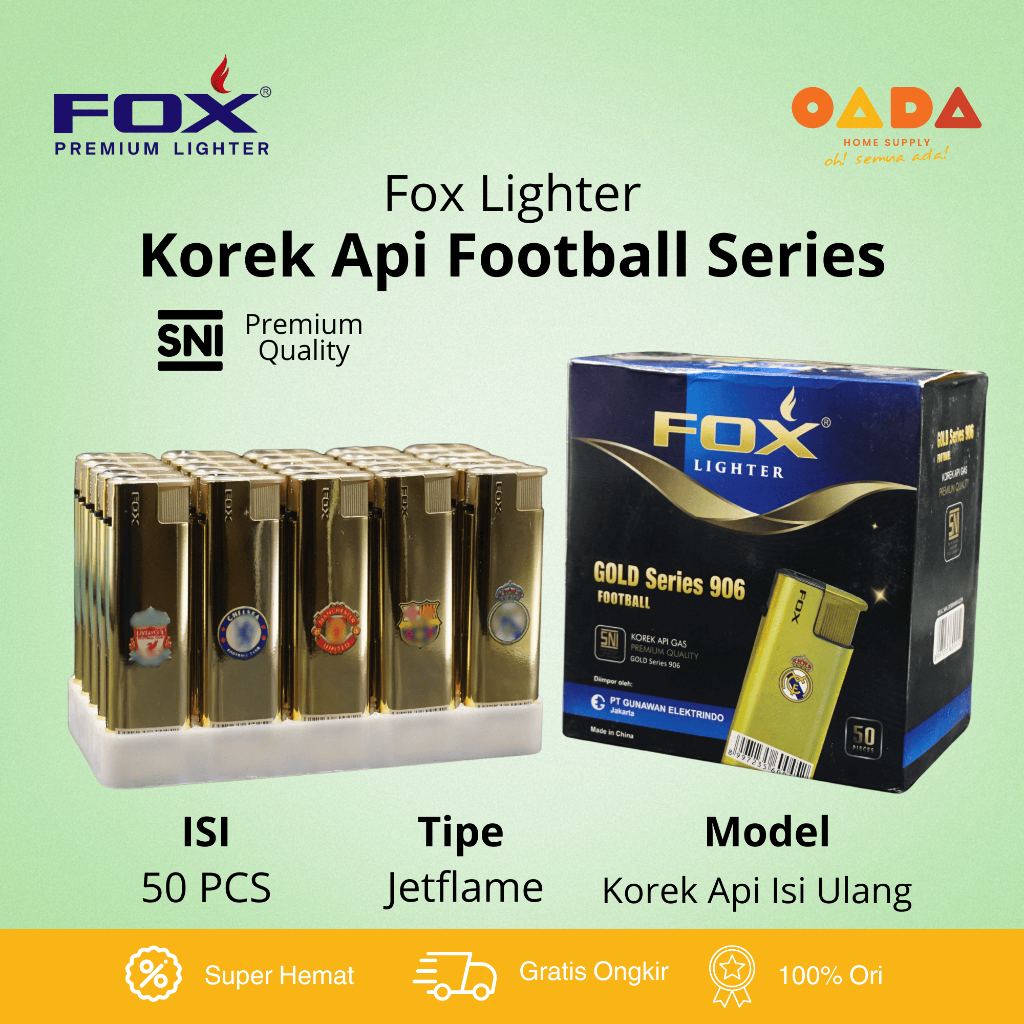 [PAKET USAHA 20 BOX] Korek Api Gas FOX Gold Series FL-906 1 Box SNI Jet Flame Premium Lighter Isi Ul