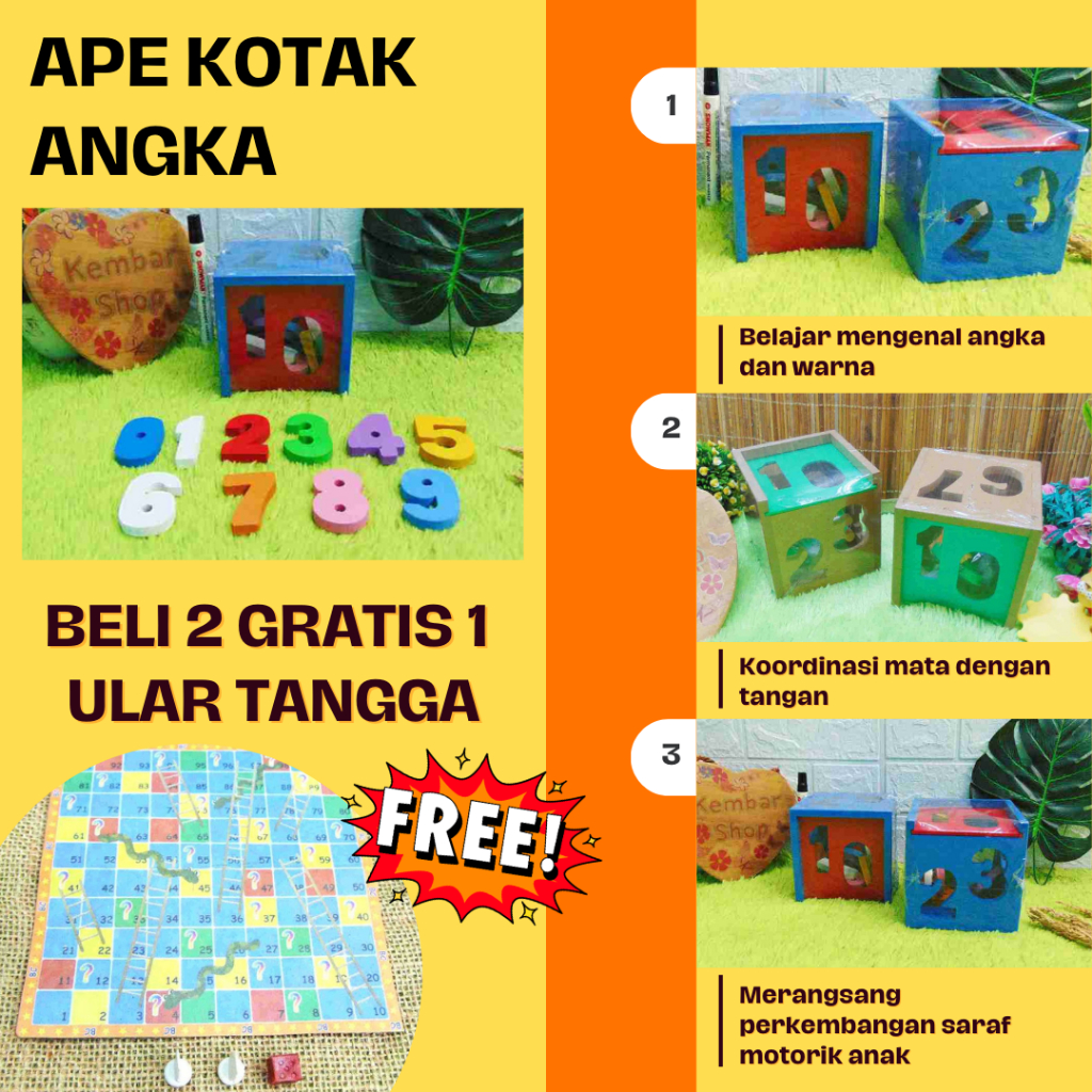 [BELI 2 GRATIS 1 ULAR TANGGA] APE-KOTAKA Mainan Edukasi Alat Permainan Edukatif Anak APE Kotak Angka