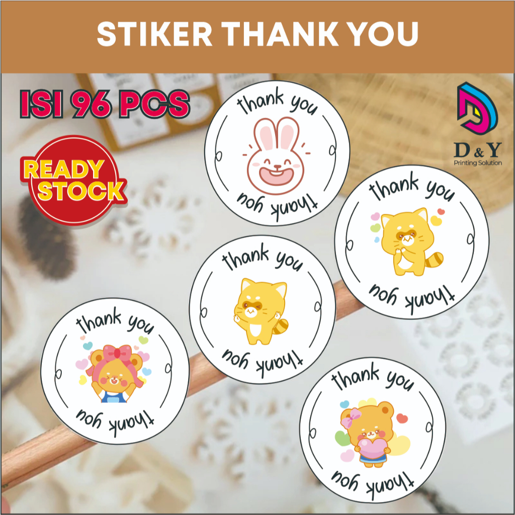 isi 96 Stiker thank you lucu |stiker label kemasan makanan minuman