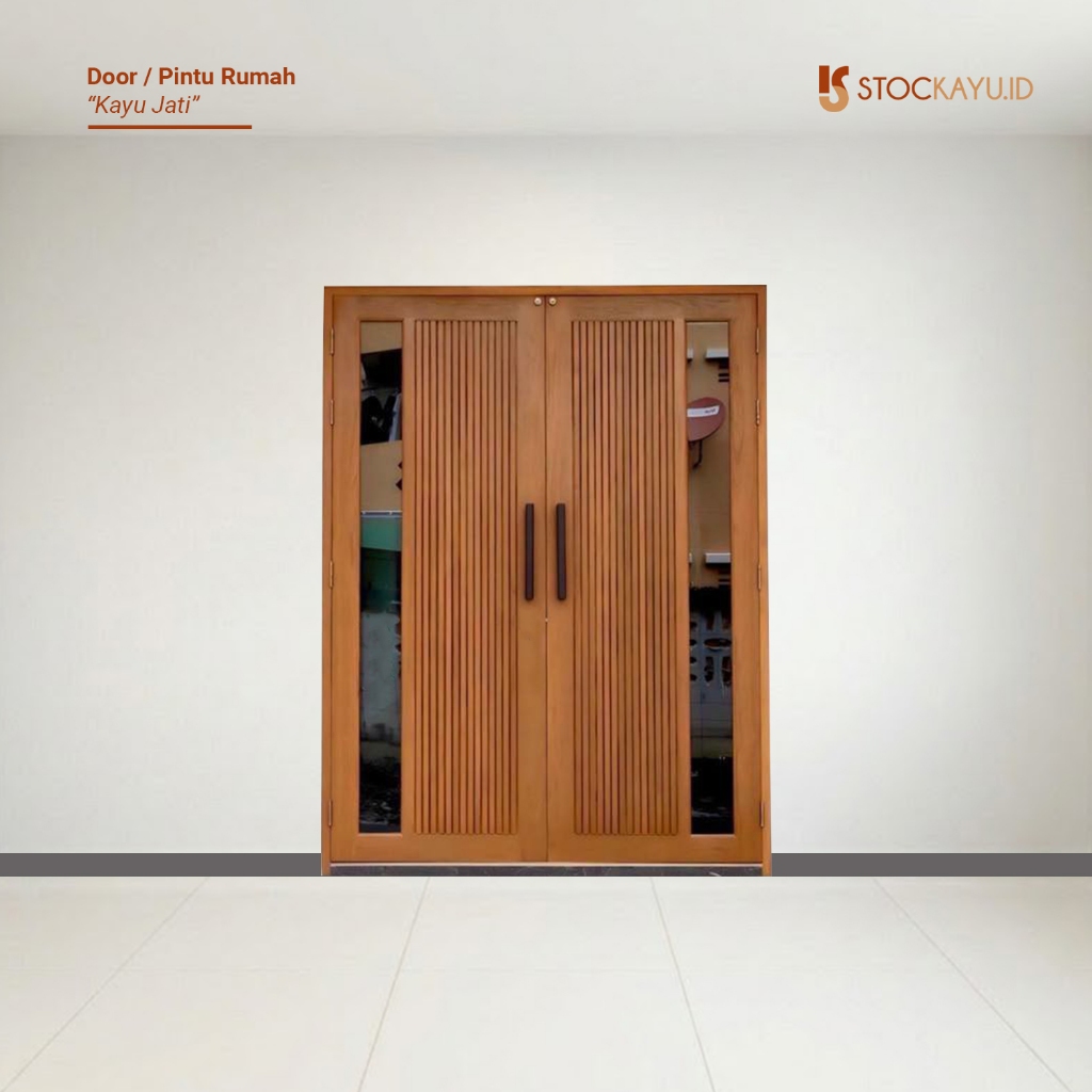 Stockayu.id - Pintu Rumah Double Kayu Jati Modern Minimalis Dan Kaca