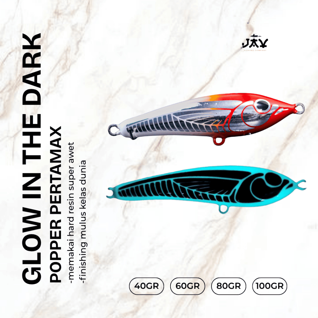 JAV LURE Red Head Stickbait Kayu Resin Glow In The Dark Sinking 60g 80g 100g