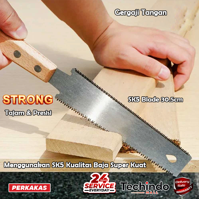 Gergaji Jepang Super Tajam Dua Sisi Portable Multifungsi Gergaji Kayu Pipa Peralon Baja 30.5cm SK5 B