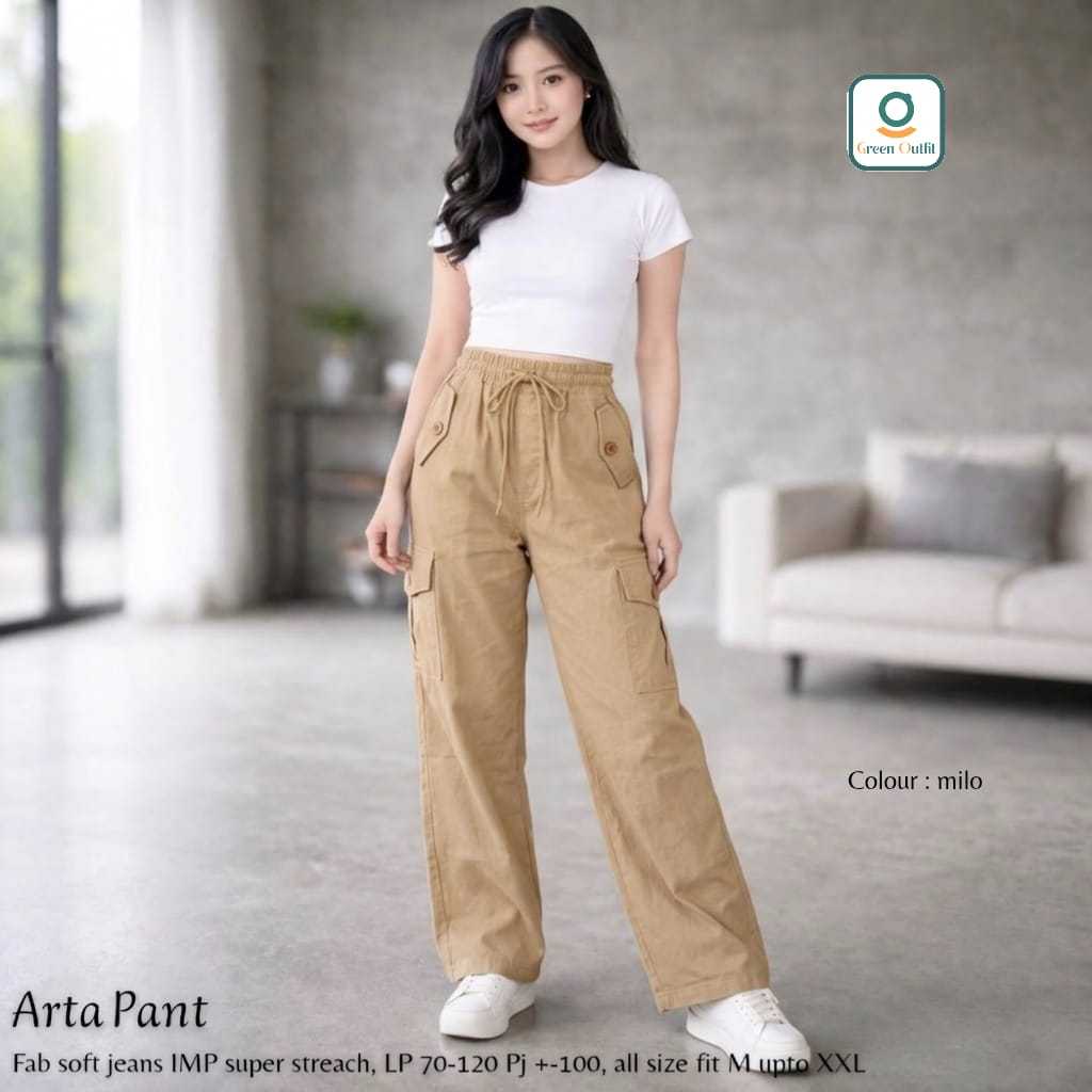 Artha Celana Kulot Cargo Wanita lp 70 - 120 Soft Jeans Import Super Streat  Nyaman Elastis Stylish