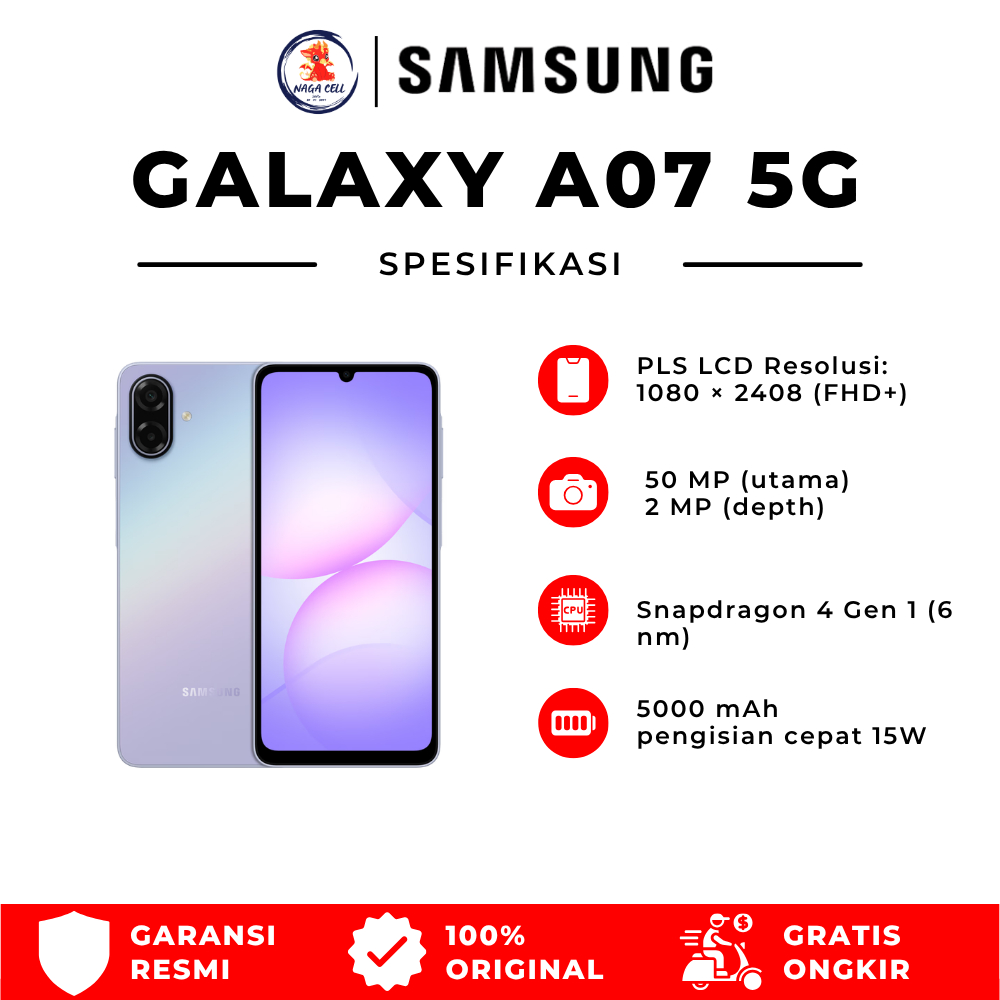 Samsung Galaxy A07 5G RAM 6GB - Tahan Air, Baterai 6000mAh, 12 Bulan Garansi