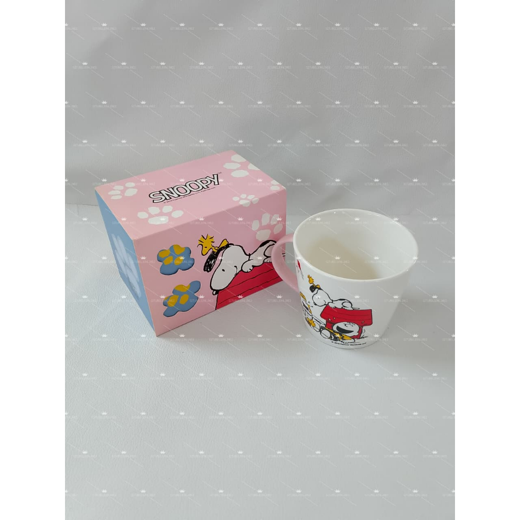 Mug Snoopy Peanuts Lucu + Box Pink | Cangkir Keramik Karakter Estetik Kado Unik & Gemes