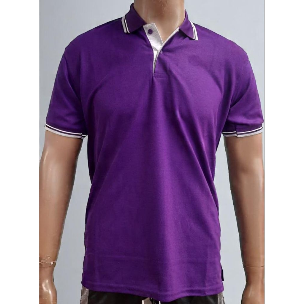 kaos kerah polos ungu tua list
