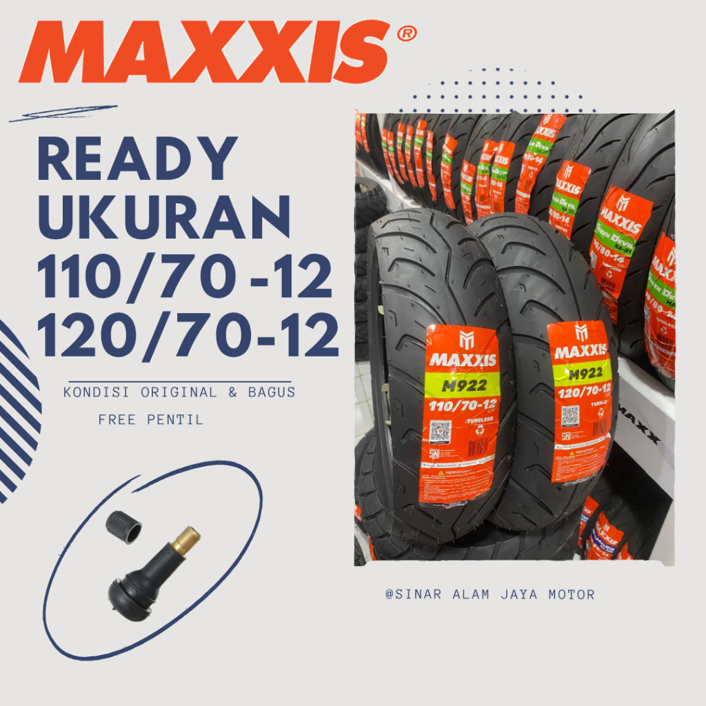 Paket / Satuan Ban Vespa Ring 12 110/70 120/70 Maxxis M922 Tubeless Vespa Matc Sprint , Super , GTS