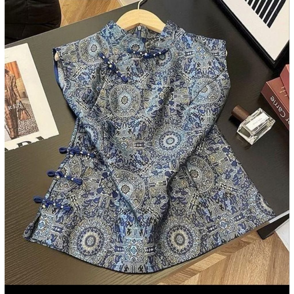 Preloved cheongsam biru wanita size XL