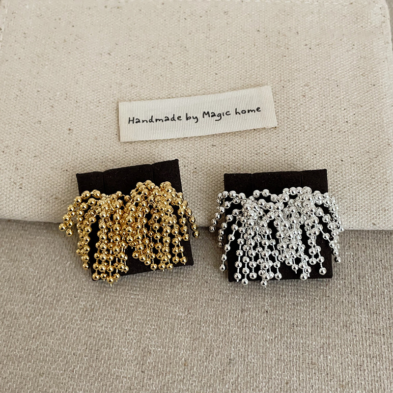 Auravibe Jewelry - S925 Jarum Perak Anting-anting rumbai kembang api bola logam kelas atas khusus un
