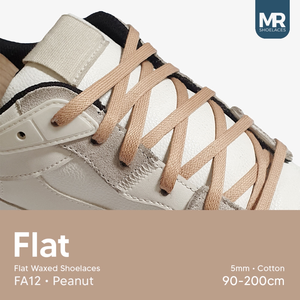 MR Shoelaces FA12 Peanut (Coklat Kacang) - Tali Sepatu Lilin Gepeng Flat 5mm 70cm 80cm 90cm 100cm 12