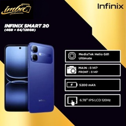 NEW INFINIX SMART 20 RAM 4GB PENYIMPANAN 64B/128GB 7.7MM ULTRA SLIM GARANSI RESMI INDONESIA