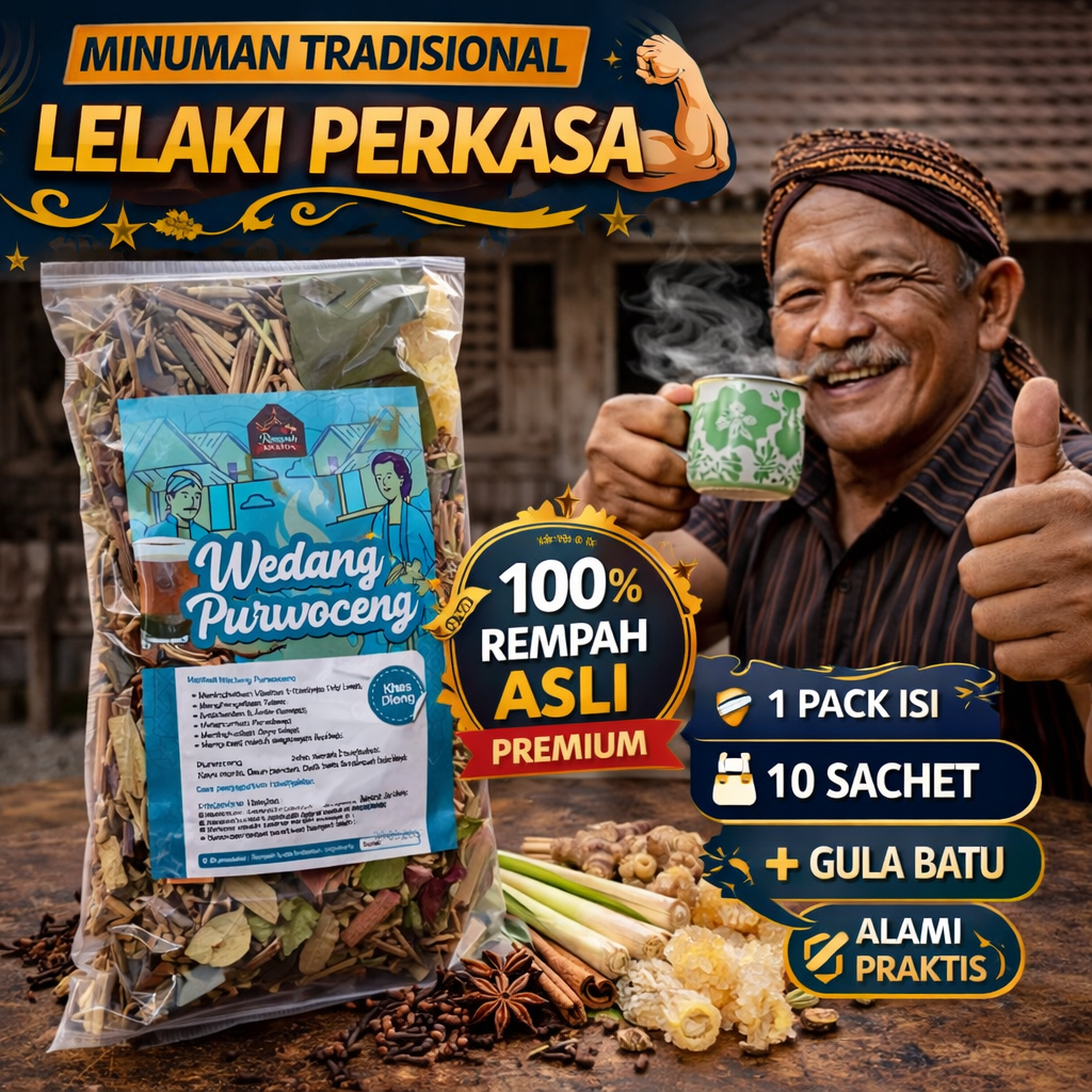 wedang uwuh rempah purwoceng isi 10 pack + gula batu ( minuman tradisional untuk pria terbuat dari 1