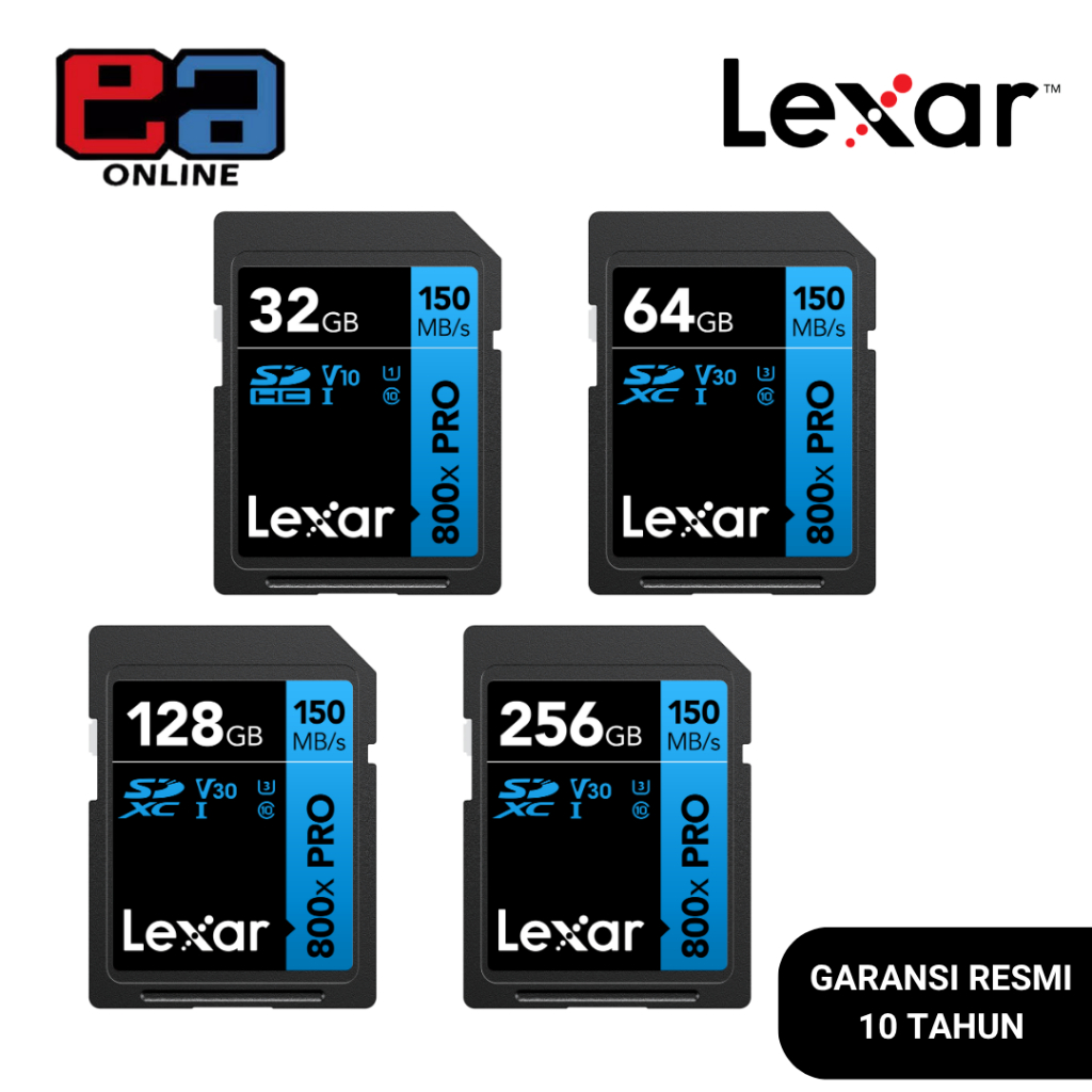 Lexar SDHC/SDXC High Performance 800x PRO UHS-I V10/V30 Original - 32GB / 64GB / 128GB / 256GB