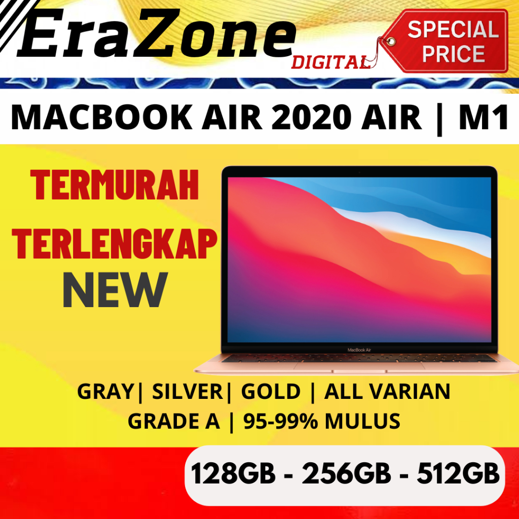 (RESMI) MACBOOK AIR 2020 M1 RAM 8GB/16GB SSD 128/256/512 GB SECOND BERGARANSI TUKAR UNIT LIKE NEW