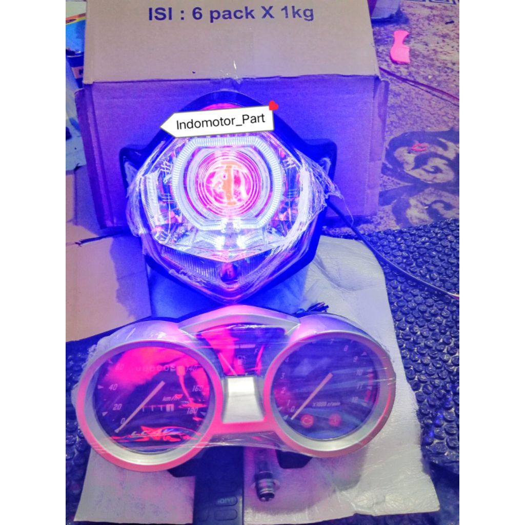 Paket Komplit Kedok Lampu Depan Vixion Old 2008-2013 Custom Biled 4,5 Inc Plus Spidometer Vixion Old